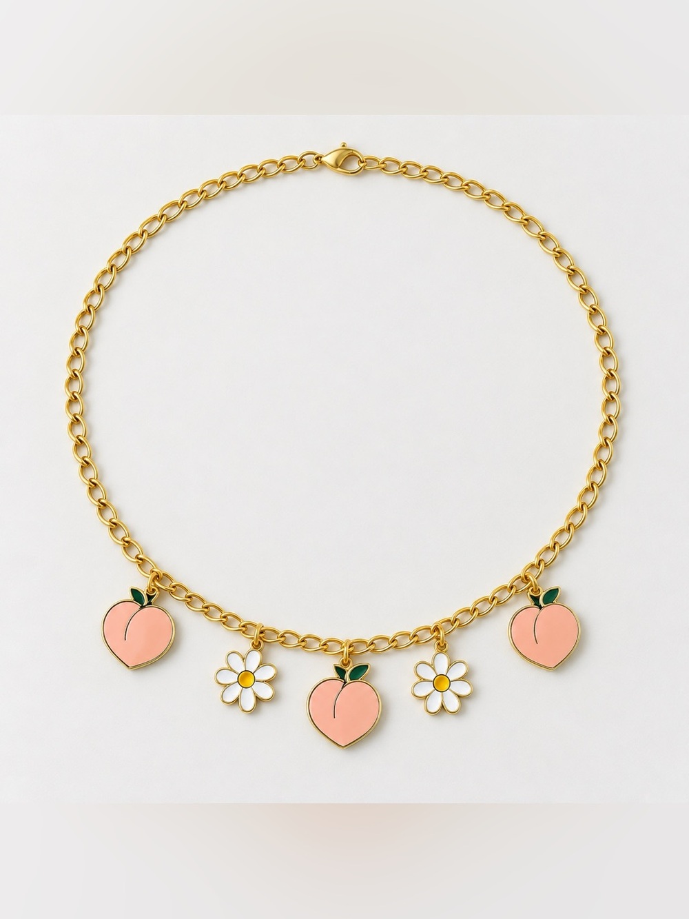 Gold-Tone Peach & Daisy Charm Necklace - Pink Peaches